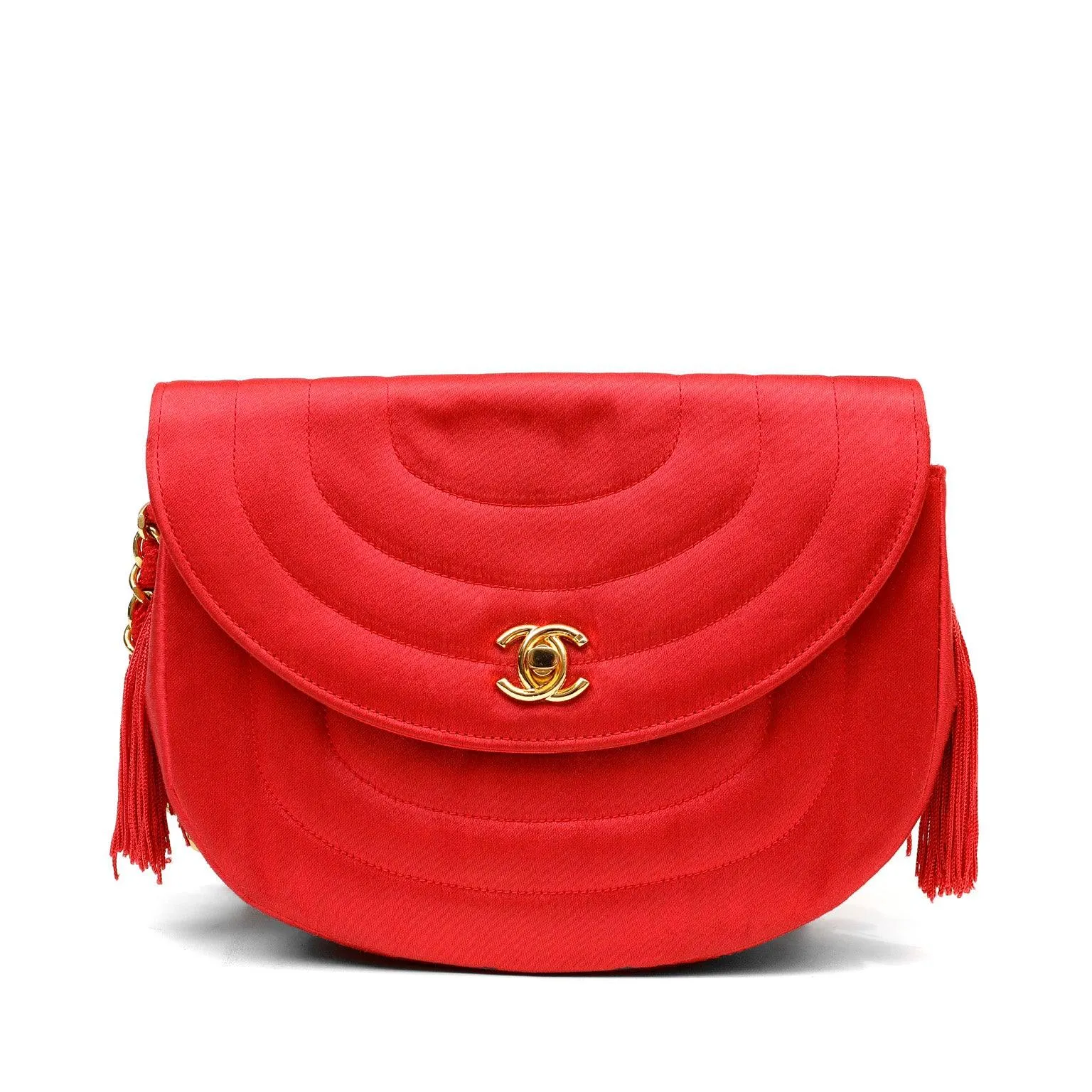 Chanel Red Satin Vintage Evening Crossbody Bag