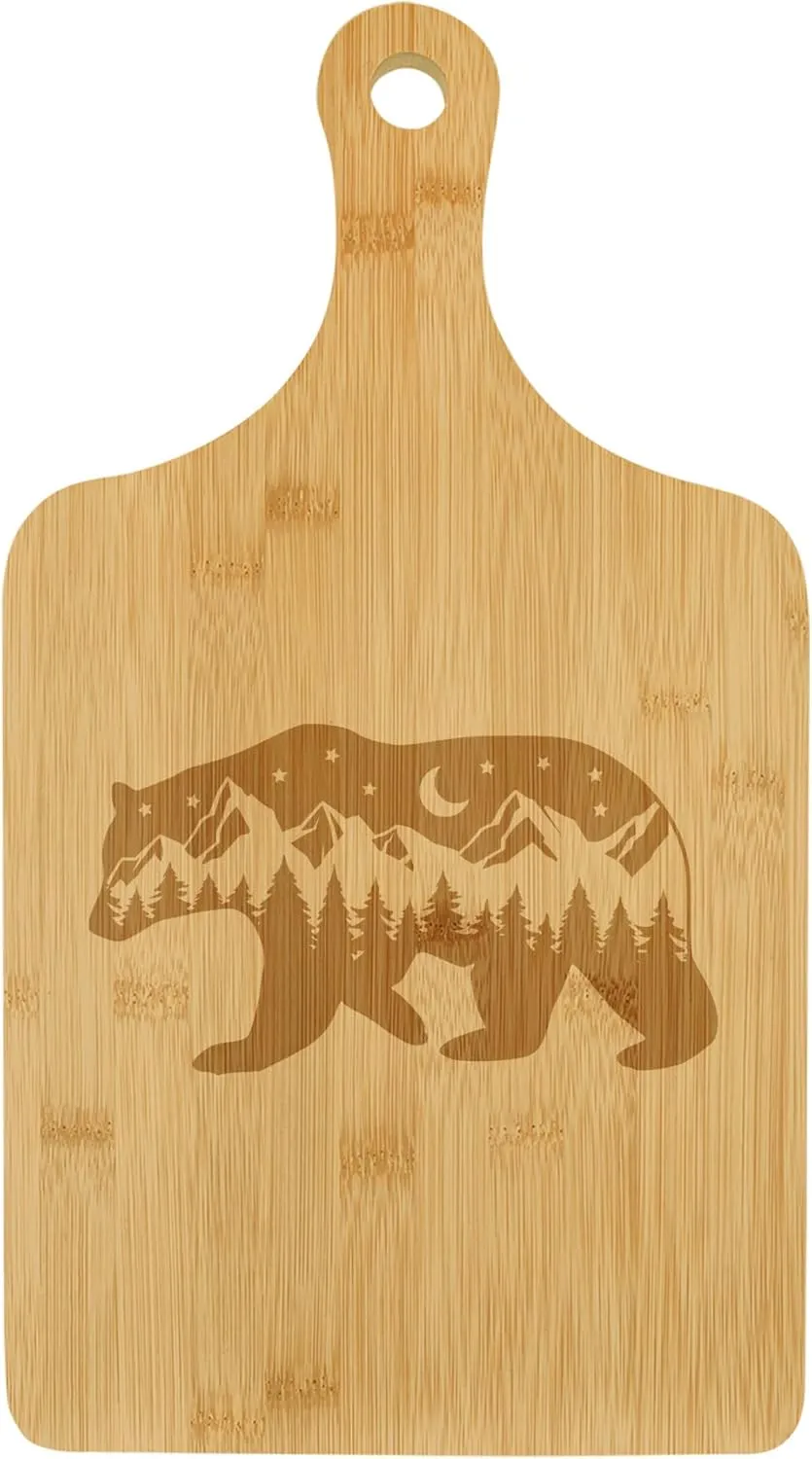 Charcuterie Board With Handle Cheese Board Bamboo Cutting Board Gift Bear Mountains Forest Cabin (Small 13.5” x 7”)