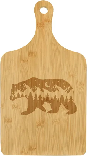 Charcuterie Board With Handle Cheese Board Bamboo Cutting Board Gift Bear Mountains Forest Cabin (Small 13.5” x 7”)