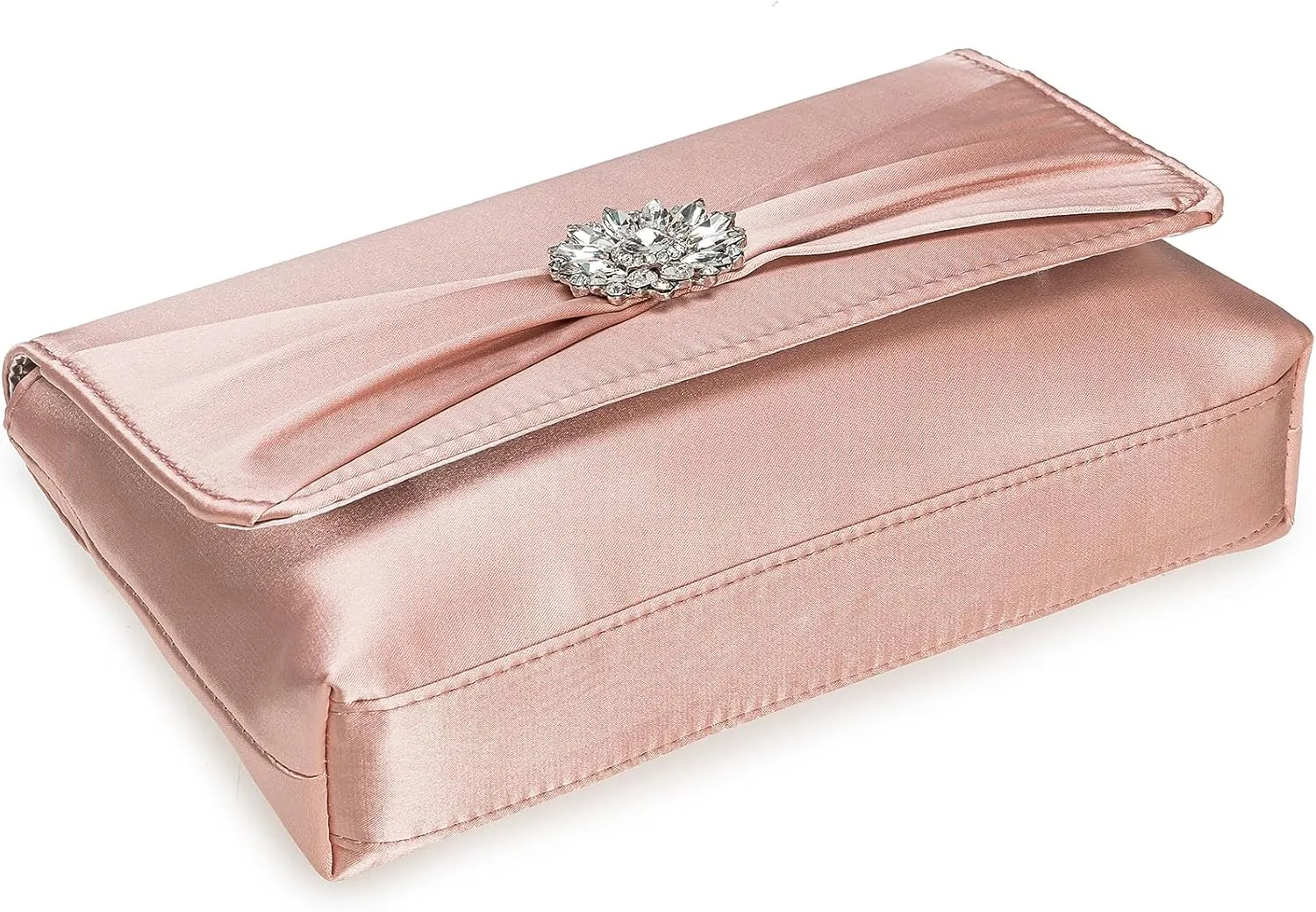 CHARMING TAILOR Evening Bag for Women Pleated Flap Satin Formal Purse Diamantes Brooch Embellished Clutch