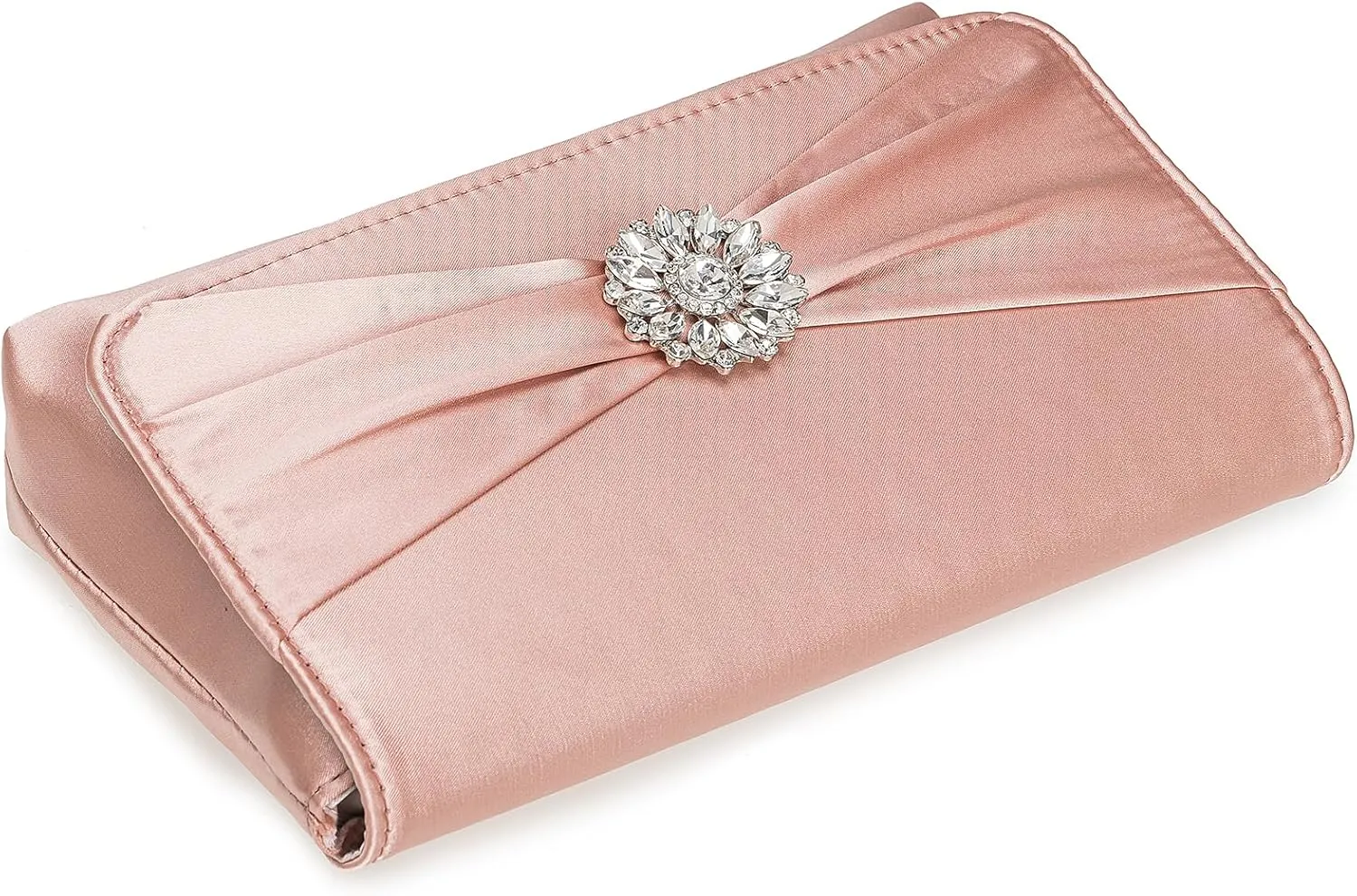 CHARMING TAILOR Evening Bag for Women Pleated Flap Satin Formal Purse Diamantes Brooch Embellished Clutch