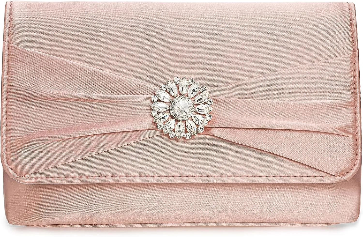 CHARMING TAILOR Evening Bag for Women Pleated Flap Satin Formal Purse Diamantes Brooch Embellished Clutch