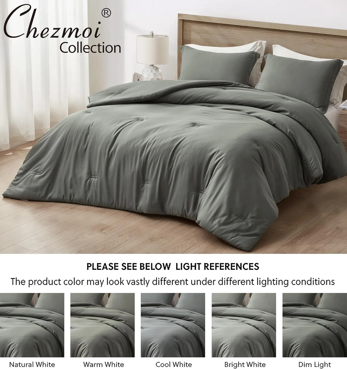 Chezmoi Collection Cliff 3-Piece Lightweight Cooling Comforter Set, Oversized King - Rayon Derived from Bamboo & Polyester Blended, Soft Breathable Bedding for Hot Sleepers, Dark Gray