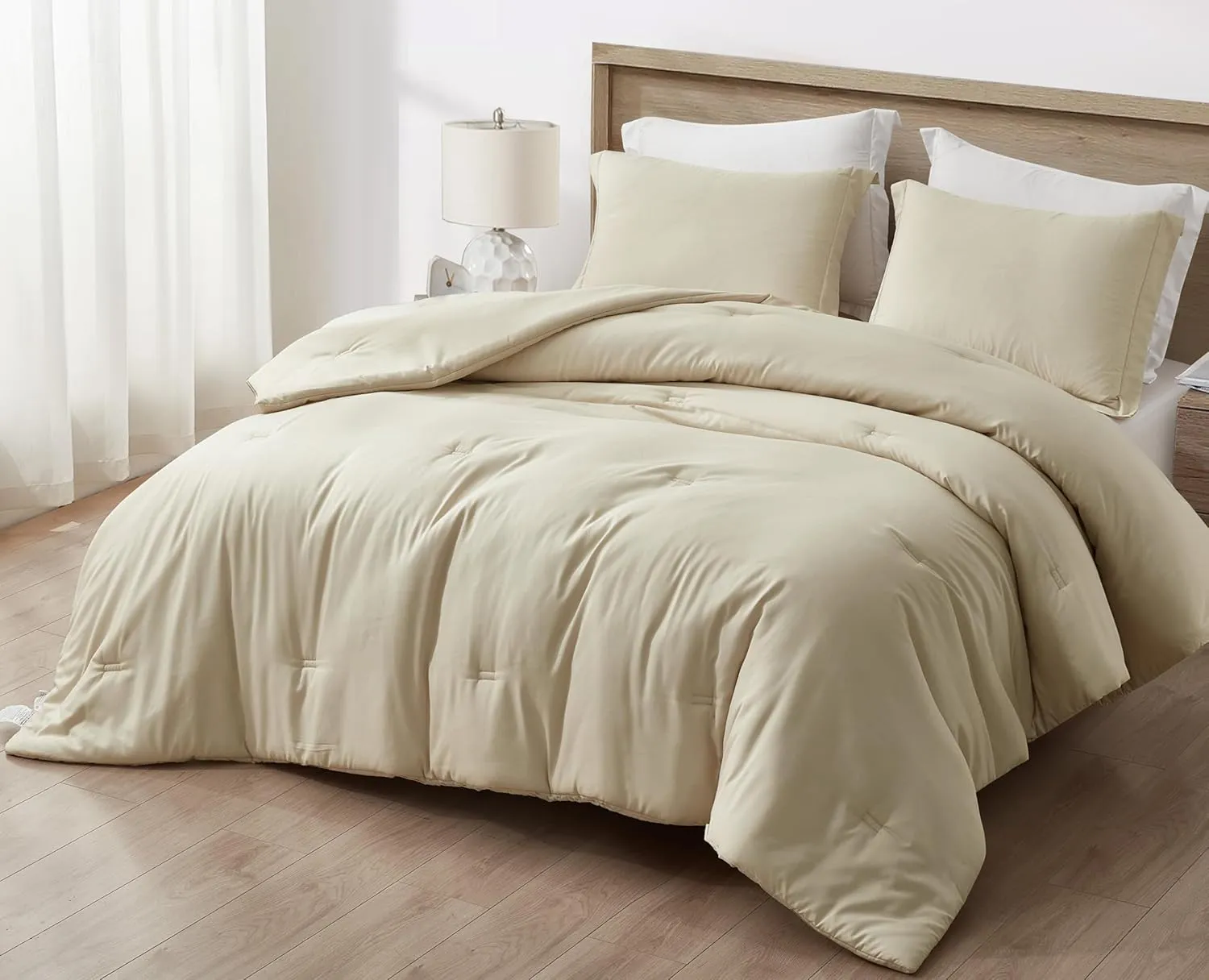 Chezmoi Collection Cliff 3-Piece Lightweight Cooling Comforter Set, Queen- Rayon Derived from Bamboo & Polyester Blended, Soft Breathable Bedding for Hot Sleepers, Sand
