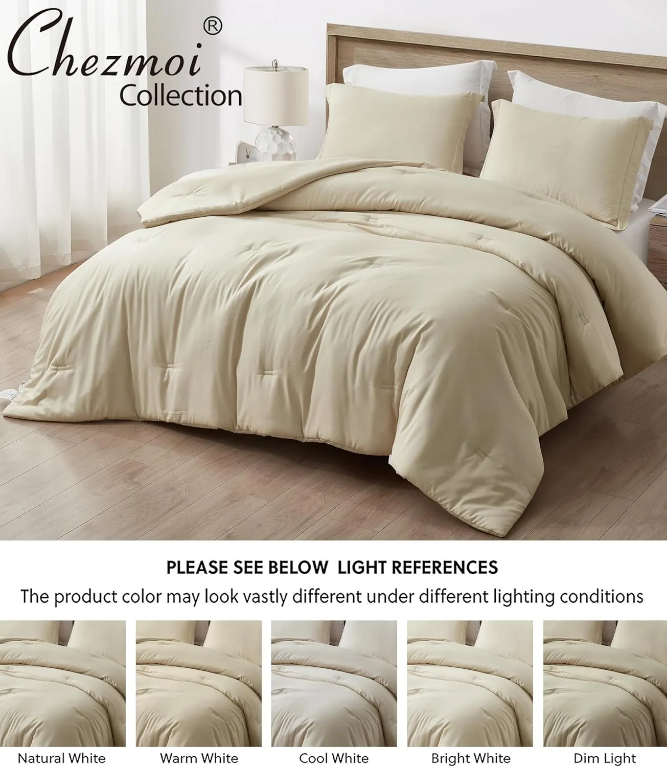 Chezmoi Collection Cliff 3-Piece Lightweight Cooling Comforter Set, Queen- Rayon Derived from Bamboo & Polyester Blended, Soft Breathable Bedding for Hot Sleepers, Sand