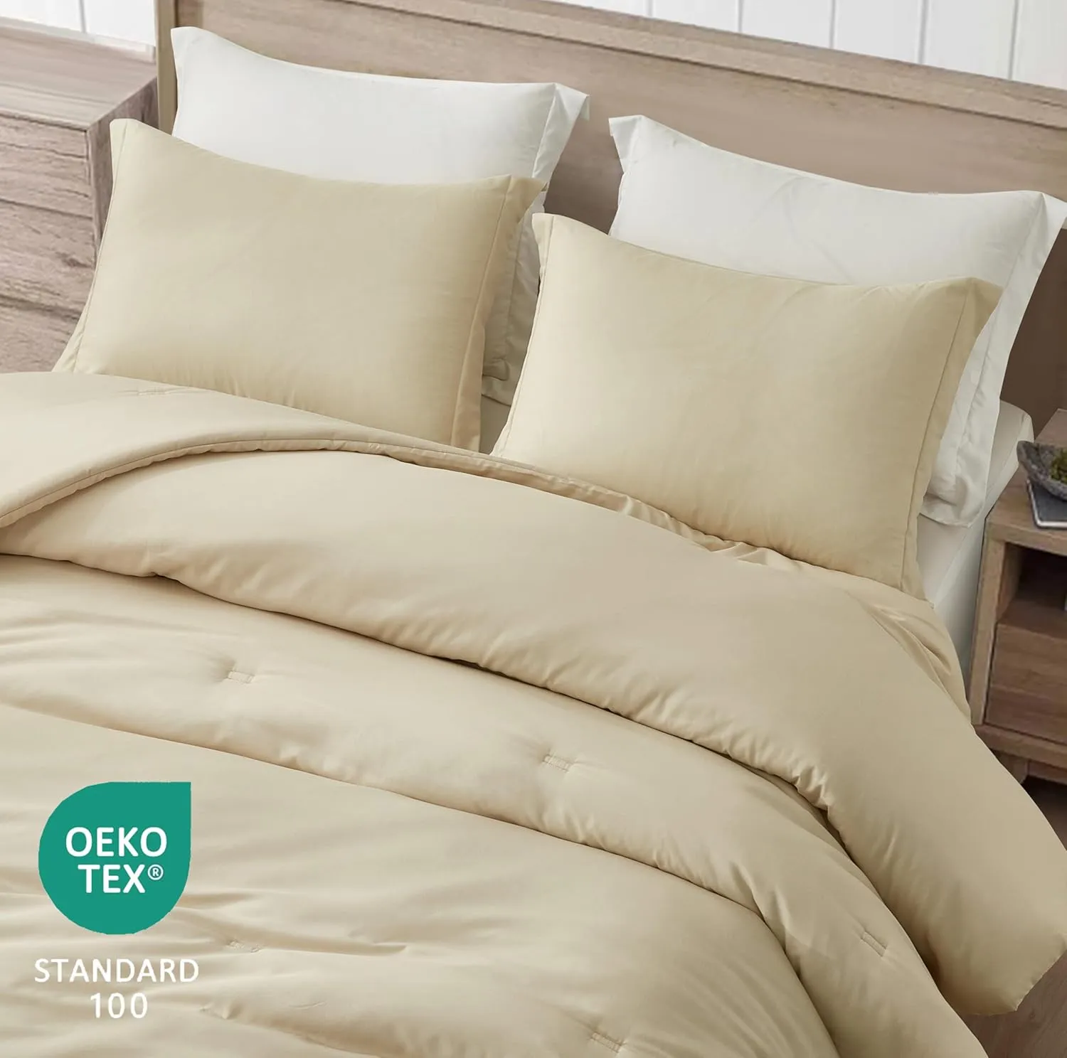 Chezmoi Collection Cliff 3-Piece Lightweight Cooling Comforter Set, Queen- Rayon Derived from Bamboo & Polyester Blended, Soft Breathable Bedding for Hot Sleepers, Sand