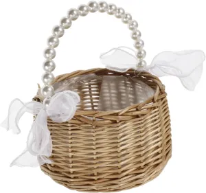 CHILDWEET Wicker Basket Purse with Bow Bag Handmade Woven Shoulder Bag for Women Outdoor Tote