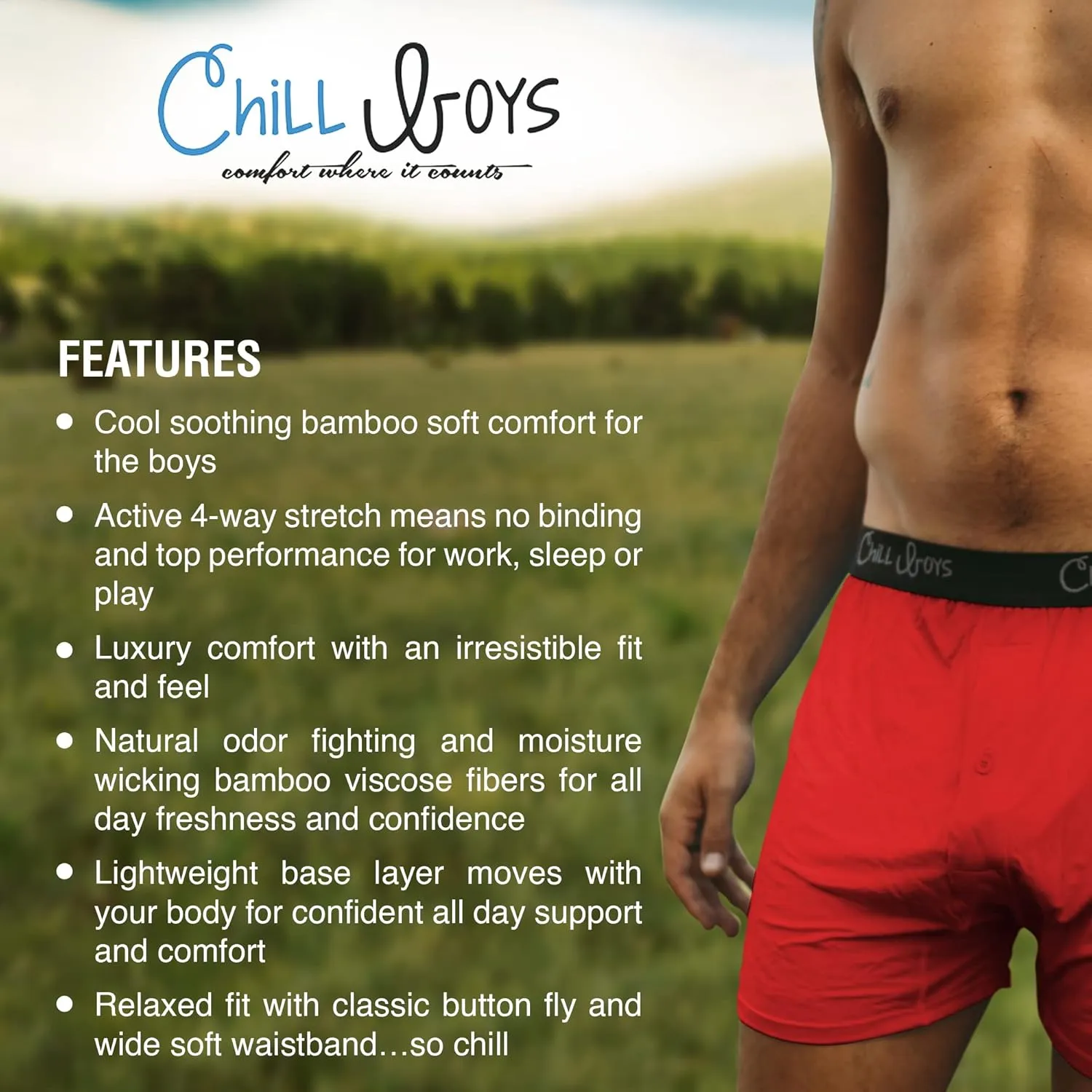 Chill Boys Soft Viscose from Bamboo Boxers for Men - Cool Breathable Comfortable Men's Underwear - 3 Pack Boxer Shorts