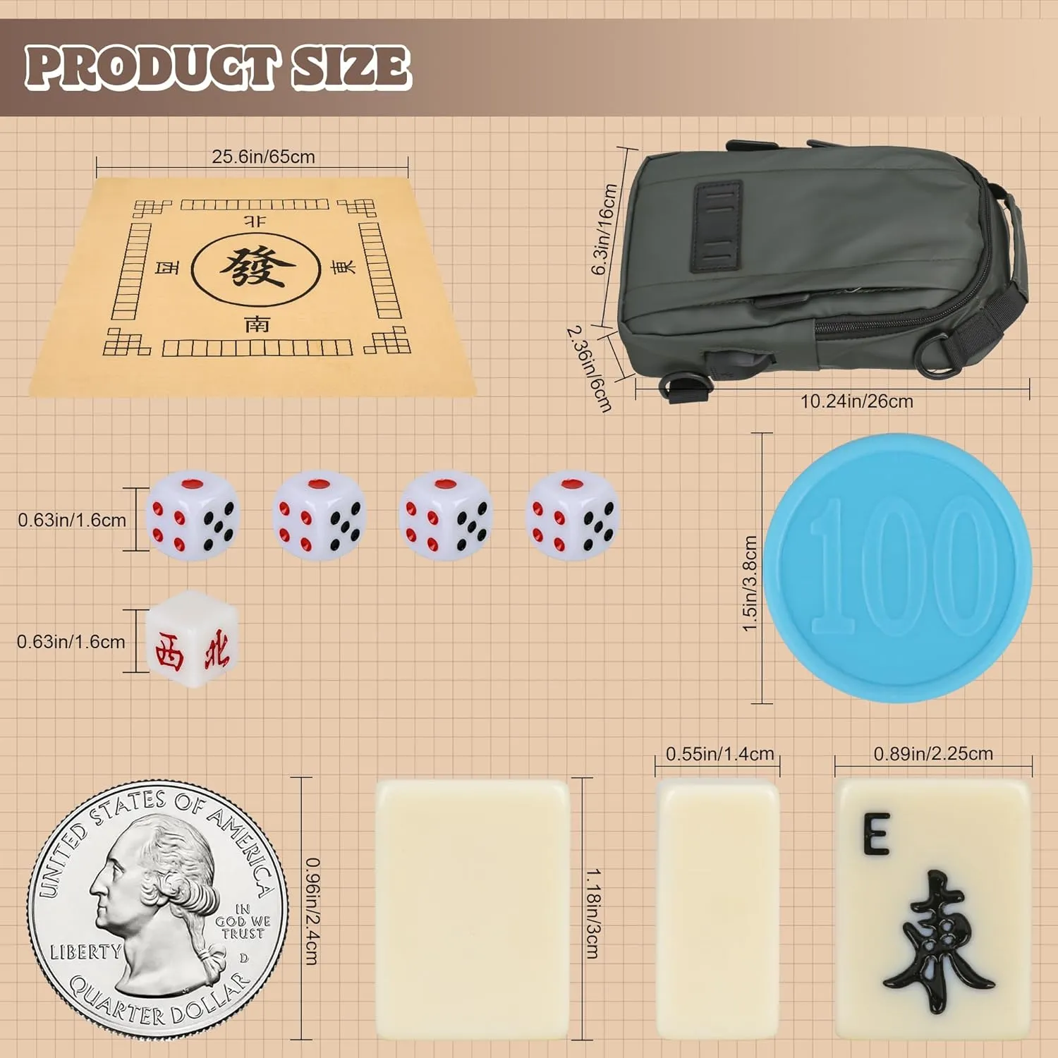 Chinese Small Mahjong Set, 144 Numbered Melamine 1.17" Size Tiles(Creamy White) and 8 Blank Tiles, with a Messenger Bag, Pro Complete Mahjongg Game Set (Majiang)