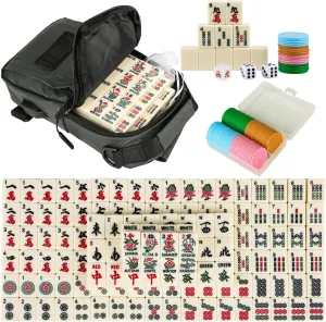 Chinese Small Mahjong Set, 144 Numbered Melamine 1.17" Size Tiles(Creamy White) and 8 Blank Tiles, with a Messenger Bag, Pro Complete Mahjongg Game Set (Majiang)