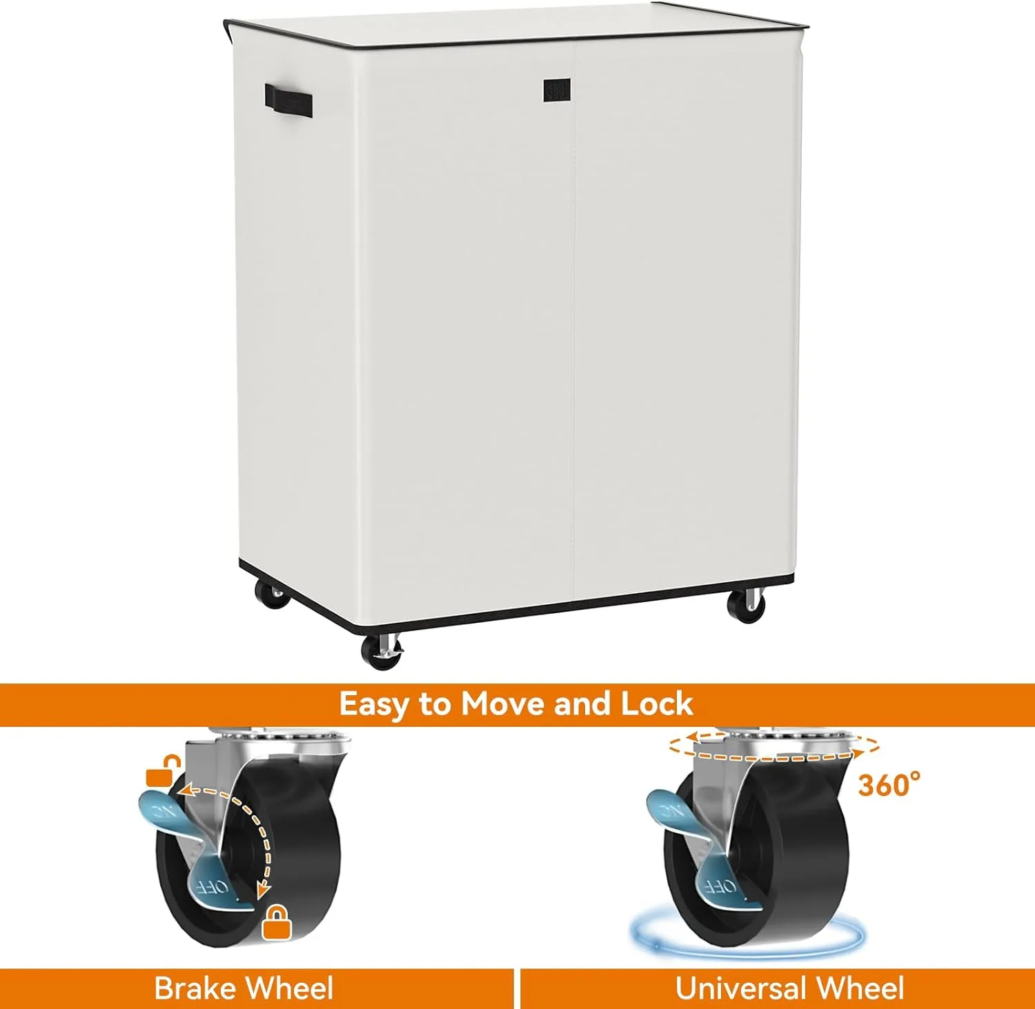 Chrislley Double Laundry Hamper with Wheels 160L Large Laundry Basket with Lid,Rolling Dirty Clothes Hamper 2 section with Removable Liner Bags, Collapsible Laundry Organizer for Bedroom, Dorm,Beige