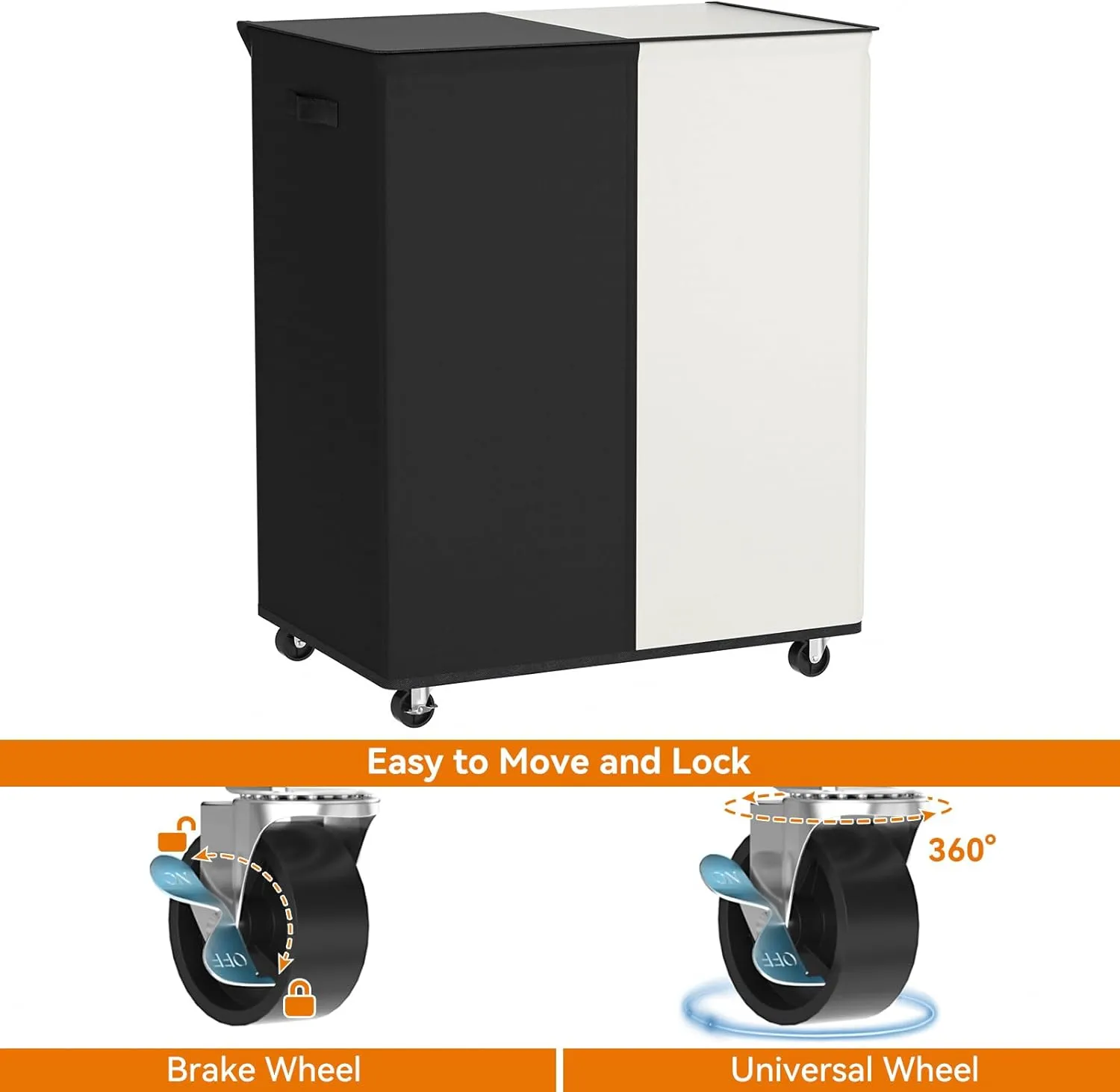 Chrislley Double Laundry Hamper with Wheels 160L Large Laundry Basket with Lid,Rolling Dirty Clothes Hamper 2 section with Removable Liner Bags, Collapsible Organizer for Bedroom,Dorm,Black and Beige