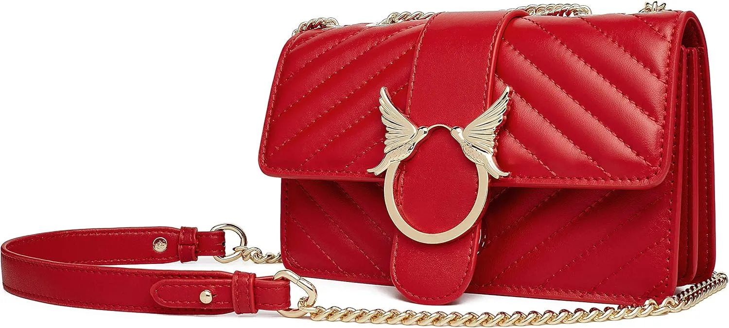 Chrysansmile Genuine Leather Crossbody Bags Quilted Clutch Purses for Women Trendy Small Shoulder Handbags with Chain