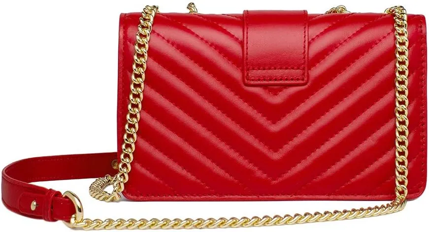 Chrysansmile Genuine Leather Crossbody Bags Quilted Clutch Purses for Women Trendy Small Shoulder Handbags with Chain