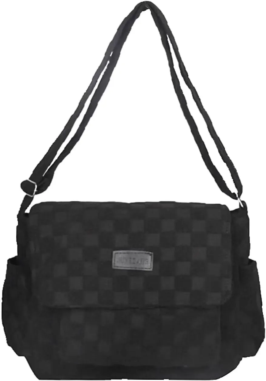 Classic Checkered Cute Messenger Bag for Women Crossbody Bag Vintage Canvas Shoulder Bag Kawaii Purse Travel Essentials