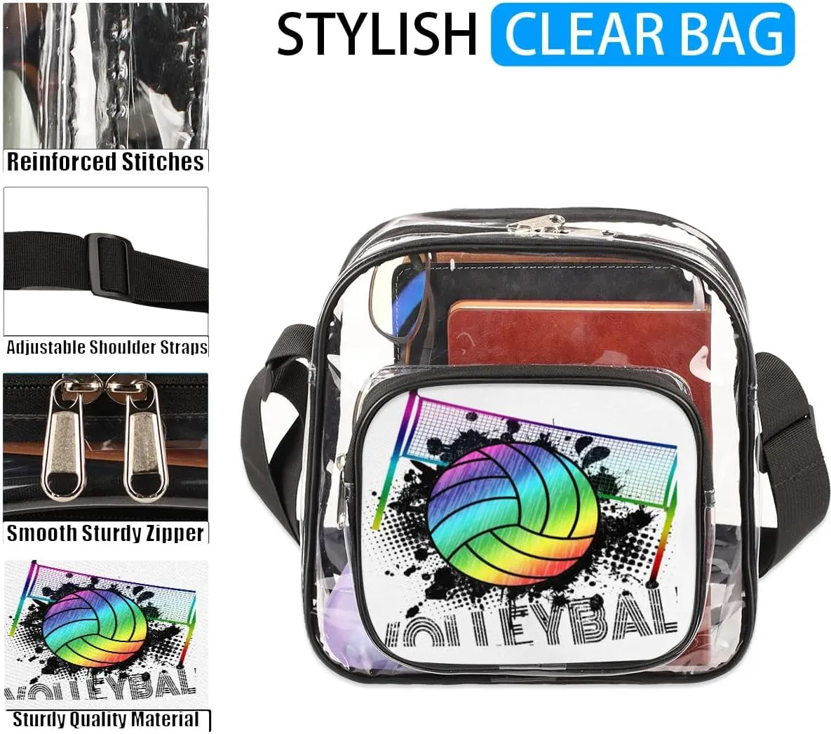 Clear Crossbody Bag Stadium Approved for Women and Men Transparent Messenger Shoulder Bag Clear Purse Bag