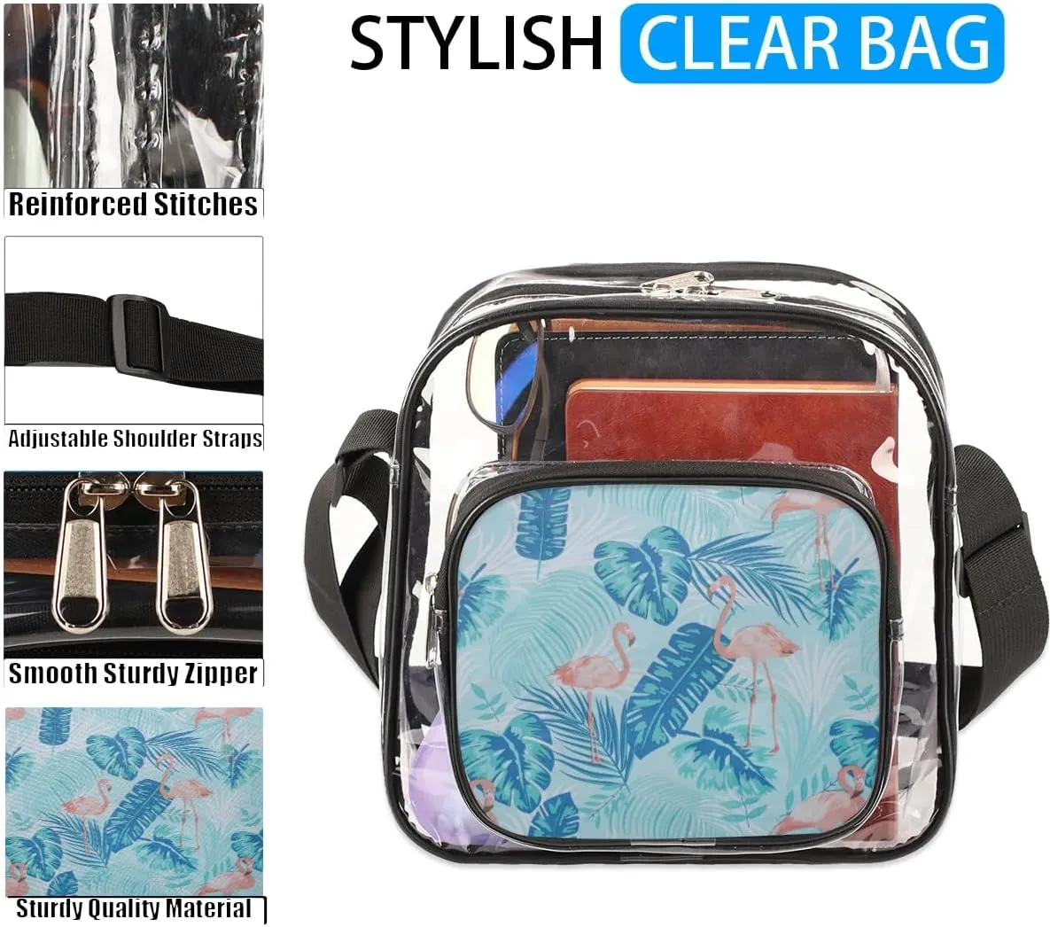 Clear Crossbody Bag Stadium Approved for Women and Men Transparent Messenger Shoulder Bag Clear Purse Bag