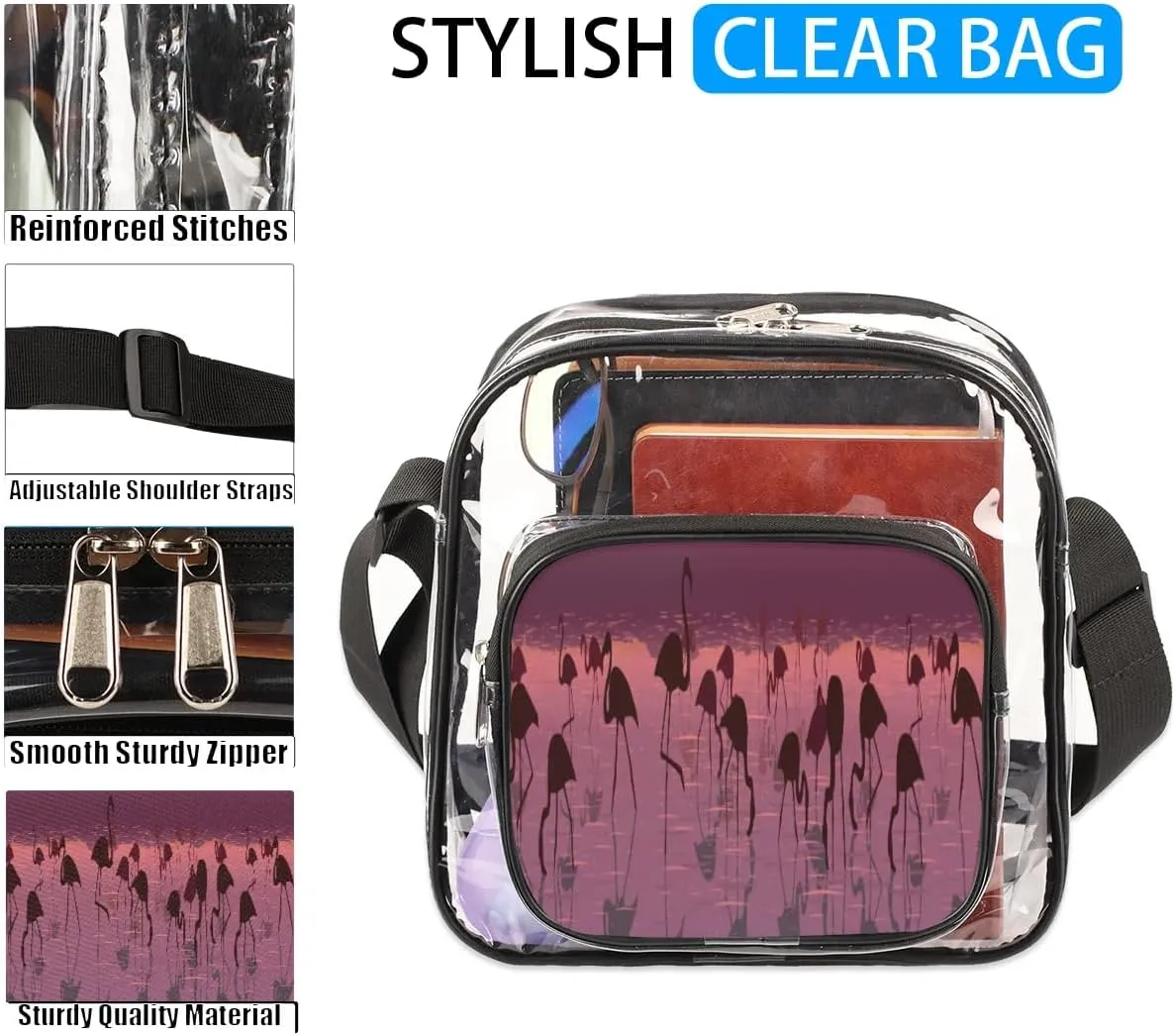 Clear Crossbody Bag Stadium Approved for Women and Men Transparent Messenger Shoulder Bag Clear Purse Bag