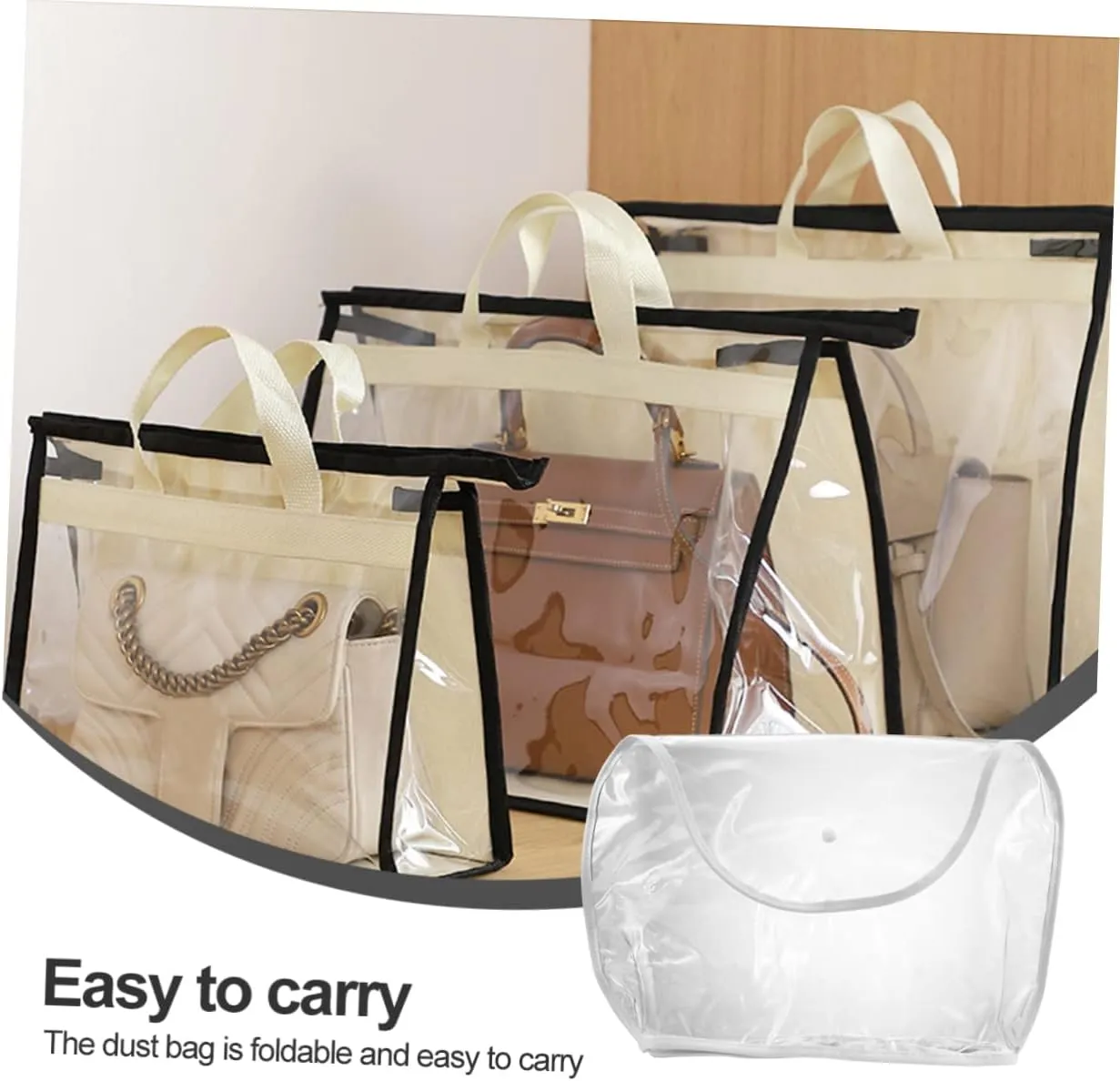 CLISPEED Folding Transparent Dust Bag Clear Purse Organizer Dustproof Handbag for Home Travel Durable Design for Business Trips Space Saving