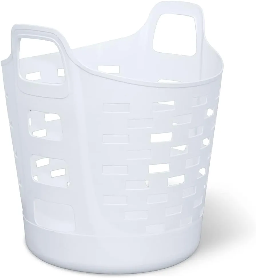 Clorox Flexible Laundry Basket - Plastic Hamper for Clothes, Bedroom, and Storage - Portable Round Bin with Carry Handles, 1 Bushel, White