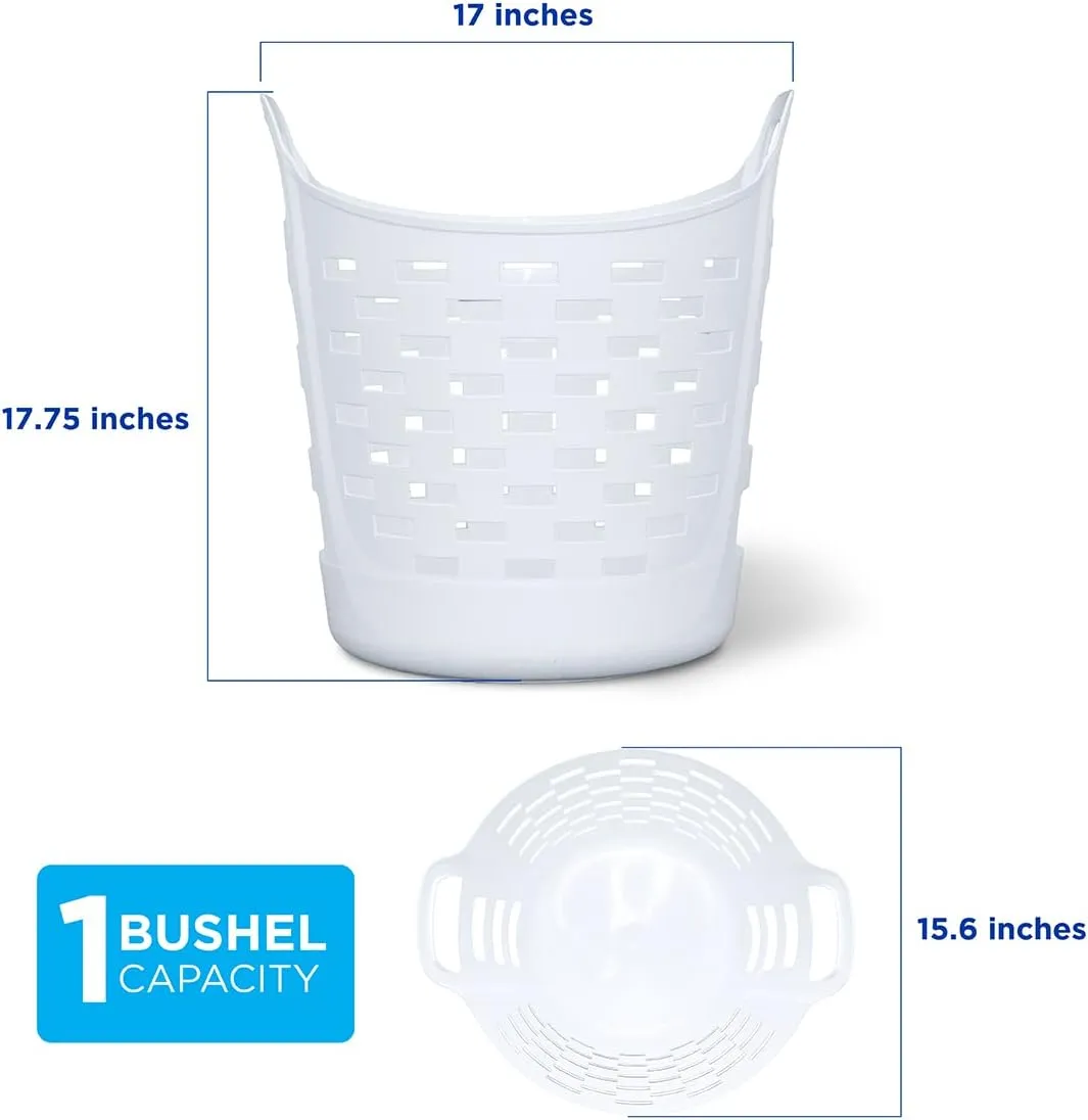 Clorox Flexible Laundry Basket - Plastic Hamper for Clothes, Bedroom, and Storage - Portable Round Bin with Carry Handles, 1 Bushel, White