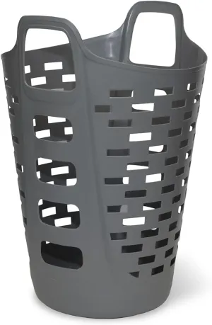 Clorox Flexible Laundry Basket - Tall Plastic Hamper for Clothes, Bedroom, and Storage - Portable Round Bin with Carry Handles, 2 Bushel, Grey