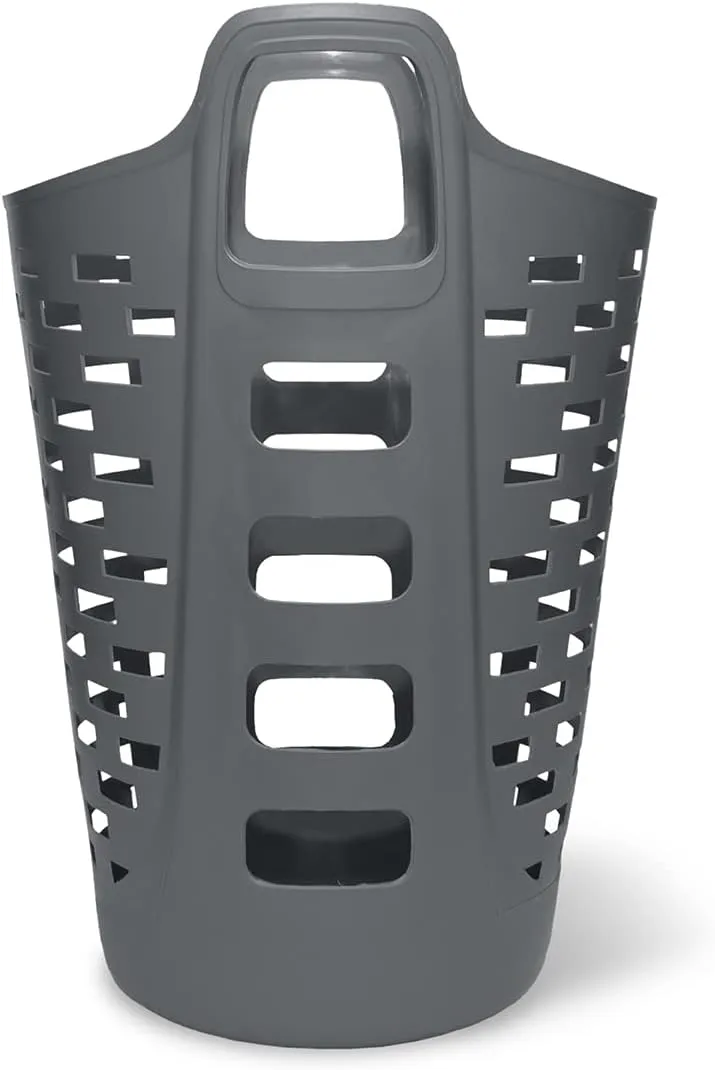 Clorox Flexible Laundry Basket - Tall Plastic Hamper for Clothes, Bedroom, and Storage - Portable Round Bin with Carry Handles, 2 Bushel, Grey