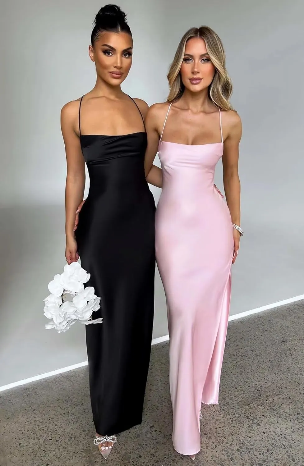 Clothfun Spaghetti Strap Satin Prom Evening Party Gowns Long Mermaid Bridesmaid Dresses with Slit CY011