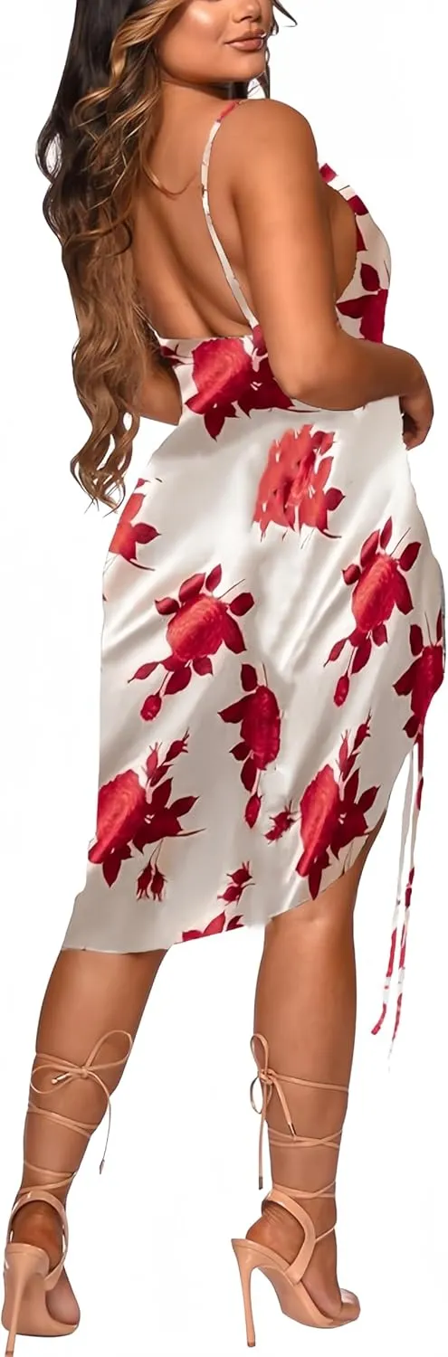 Club Dress Sexy Dress for Women Wedding Party Birthday Cocktail Spaghetti Strap Satin Side Ruched Midi Mini Dress