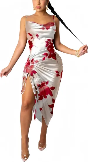 Club Dress Sexy Dress for Women Wedding Party Birthday Cocktail Spaghetti Strap Satin Side Ruched Midi Mini Dress