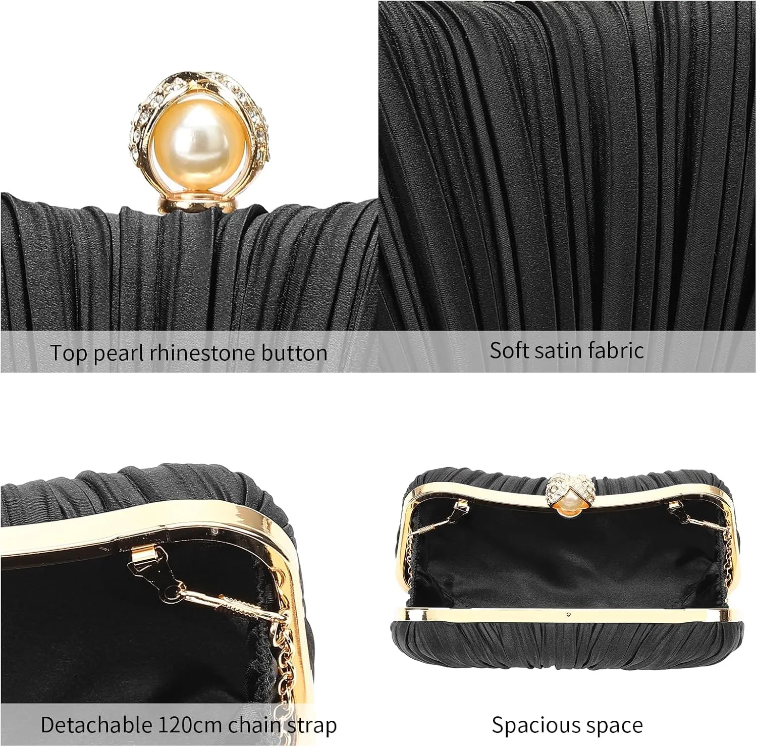 Clutch Purses for Women Evening Bag Pleated Satins Clutch Purse Luxury Handbags for Wedding Party
