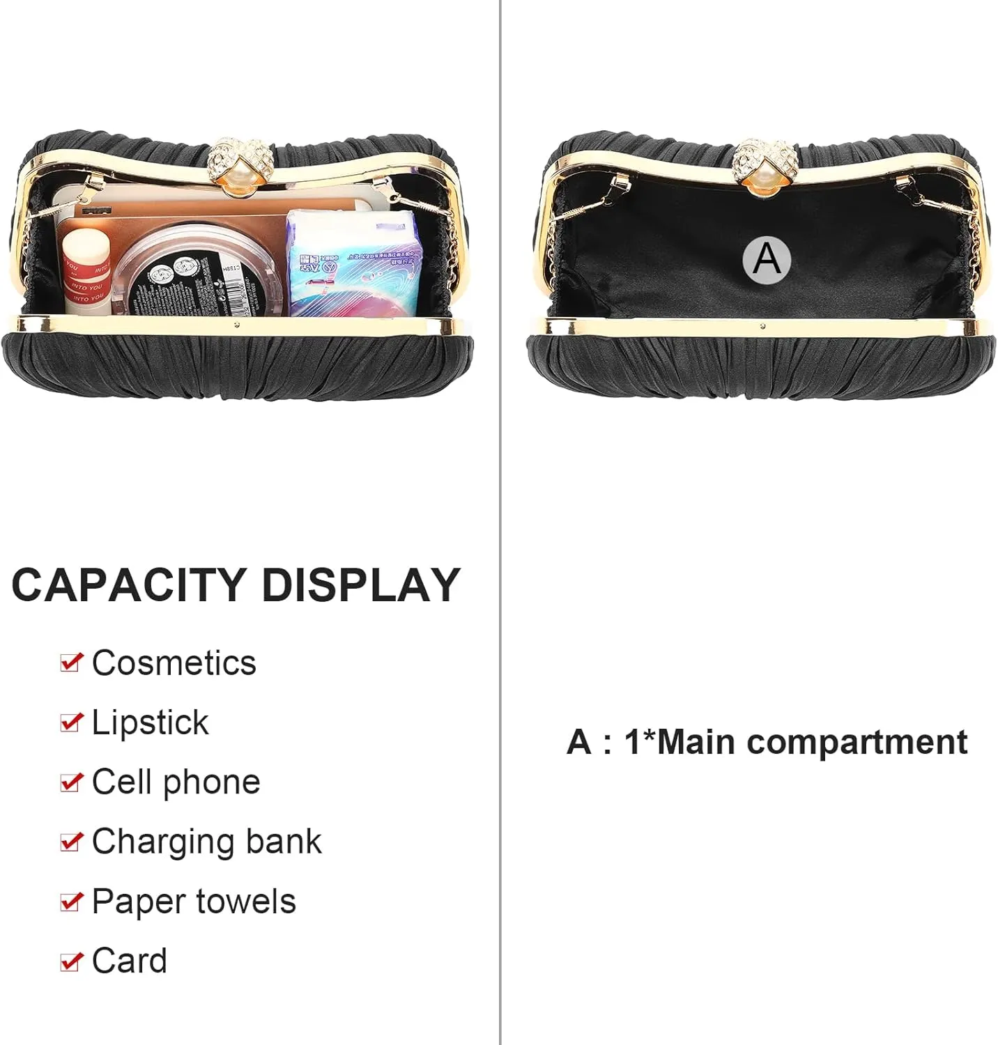 Clutch Purses for Women Evening Bag Pleated Satins Clutch Purse Luxury Handbags for Wedding Party