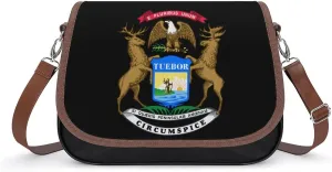 Coat of Arms of Michigan Funny Women's Crossbody Bags Novelty Leather Purse Handbag Shoulder Bag