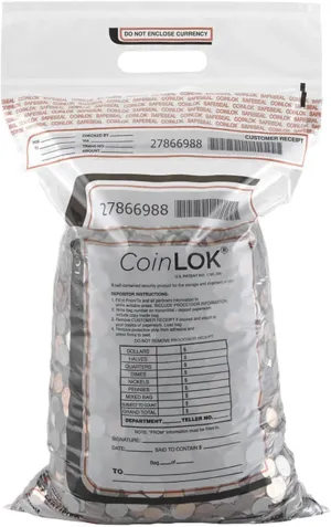 CoinLOK Tamper Resistant Coin Bag - Cash Register Money Bag for Bank Deposit - Clear Security Bags Hold Up To 50lbs of Coins (12"x25" Carton of 250 Bags)
