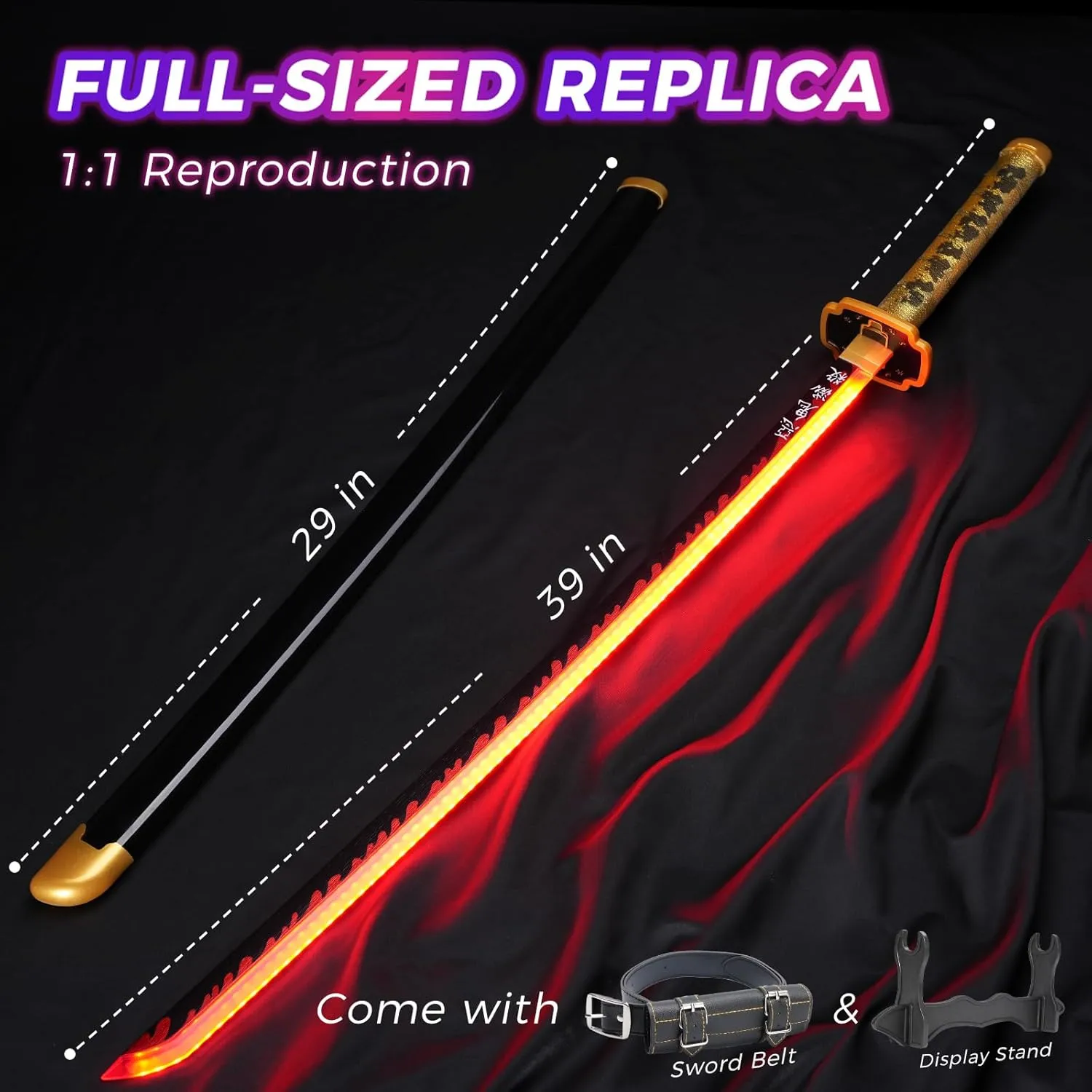Cold Blade Light Up Sword Demon Sword - Rechargeable, 40 Inch Plastic Anime Replica Light Up Katana with Belt & Stand - Anime Sword with Authentic Design