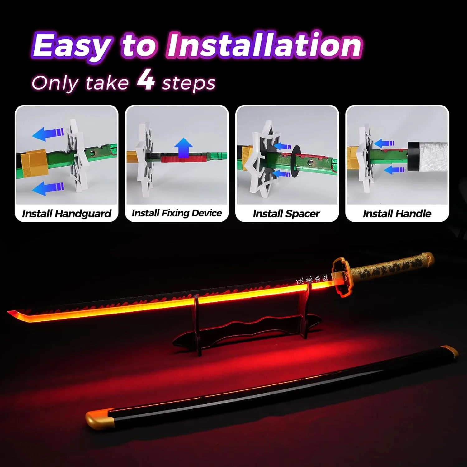 Cold Blade Light Up Sword Demon Sword - Rechargeable, 40 Inch Plastic Anime Replica Light Up Katana with Belt & Stand - Anime Sword with Authentic Design