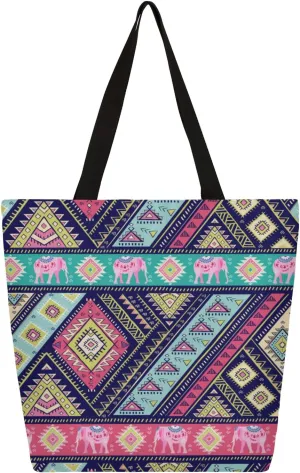 Color Rhombic Triangle Large Capacity Canvas Tote Bag Stylish Handheld Shoulder Bag Reusable Shopping Bag for Work Travel Beach Trips Shopping