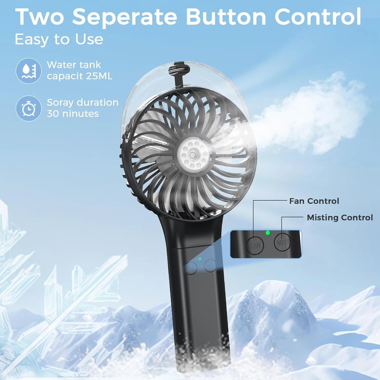 COMLIFE Portable Handheld Misting Fan, 3000mAh Rechargeable Battery Operated Spray Water Mist Fan, Foldable Mini Personal Fan for Travel, Makeup, Home, Office, Camping, Outdoors