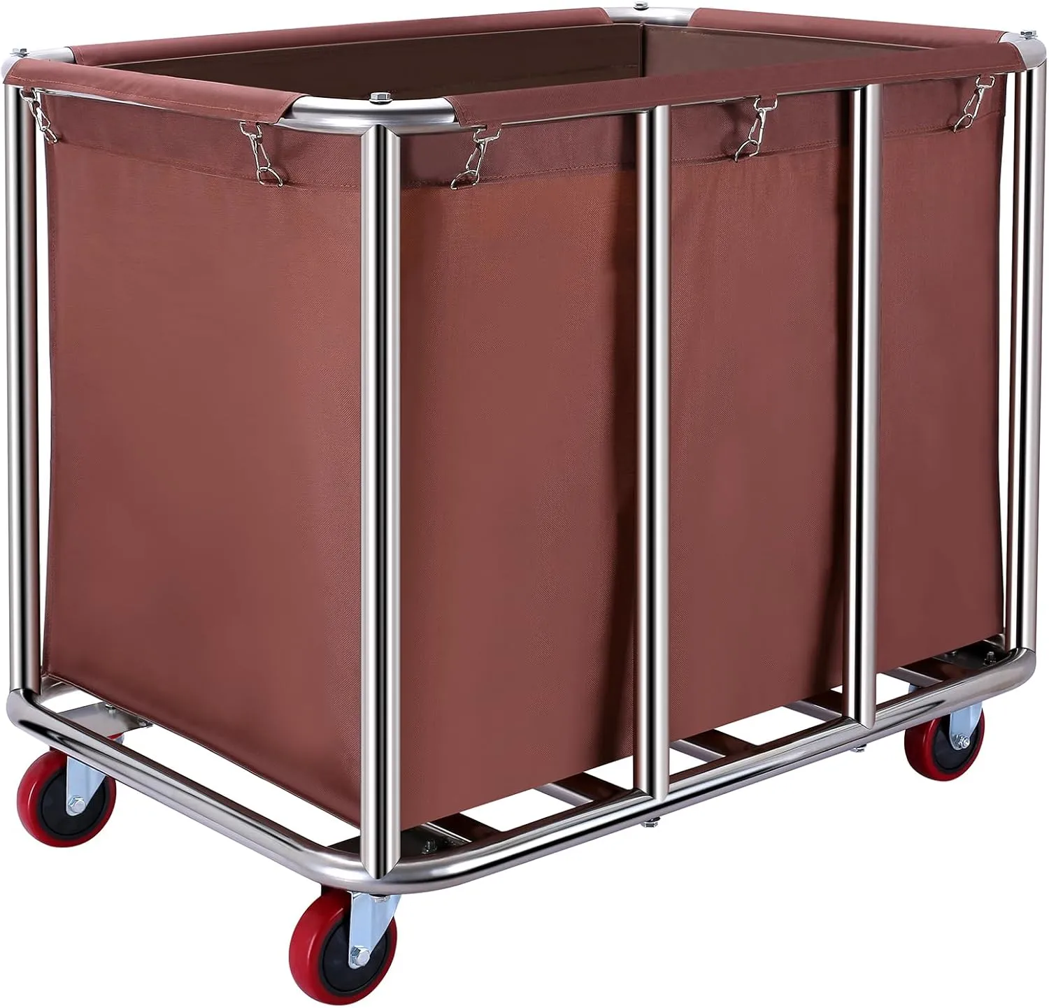 Commercial Laundry cart with Wheels,400L Large Laundry Basket with Wheels,Laundry Hamper on Wheels Heavy Duty with Steel Frame and Oxford Cloth, 440Lbs Load (Brown)