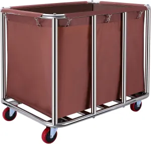Commercial Laundry cart with Wheels,400L Large Laundry Basket with Wheels,Laundry Hamper on Wheels Heavy Duty with Steel Frame and Oxford Cloth, 440Lbs Load (Brown)
