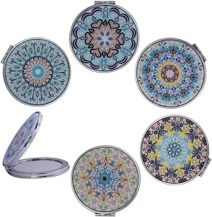 Compact Mirror with Mixed Embossed Mandala Designs, Handheld Magnified Travel Makeup Pocket Mirrors Small Folding Portable - Gift for Women Girls Lady Men - 6 Pack