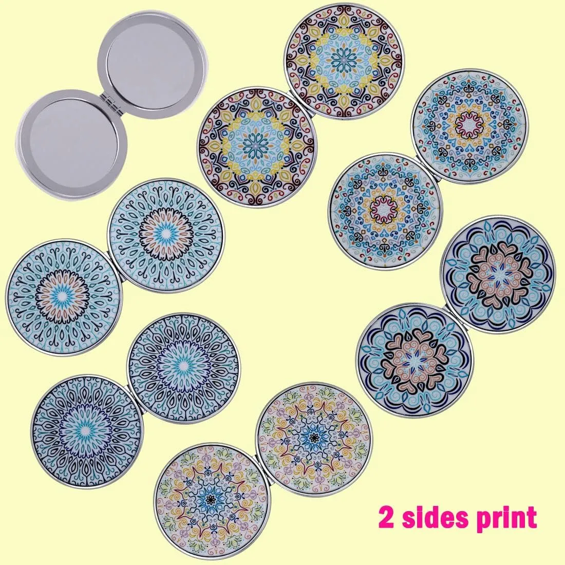Compact Mirror with Mixed Embossed Mandala Designs, Handheld Magnified Travel Makeup Pocket Mirrors Small Folding Portable - Gift for Women Girls Lady Men - 6 Pack