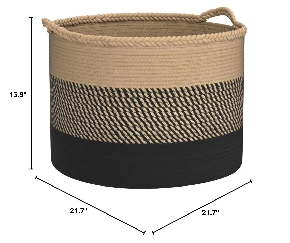 COMSE Extra Large Blanket Basket, Woven Laundry Basket, 21.7”x 13.8”, Nursery Hamper, Cotton Rope Laundry Hamper Living Room for Storage Toys Clothes Towels (Brown & Black)