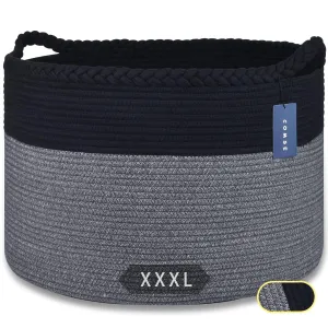 COMSE Extra Large Blanket Basket, Woven Laundry Basket, 21.7”x 13.8”, Nursery Hamper, Cotton Rope Laundry Hamper Living Room for Storage Toys Clothes Towels(Black & Gray)