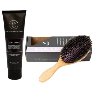 Controlled Chaos 3 oz Curl Defining Cream & Boar Bristle Hair Brush Bundle – Sulfate Free Curl Cream & Bamboo Hair Brush for All Curly Hair Types to Add Smoothness & Volume