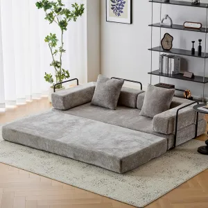 Convertible Floor Sofa Bed with Fixed-Shape Frame, Modular Chenille Folding Mattress Couch with Armrest, Floor Sofa Lounge Couch for Living Room Bedroom Lounge Studio,Light Grey
