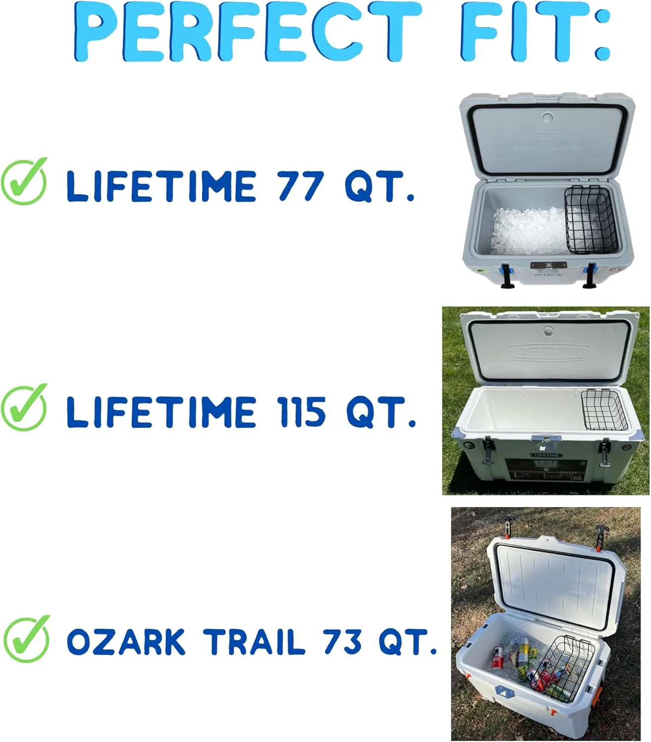 Cooler Basket for Lifetime 77 Qt, 115 Qt, or Ozark Trail 73 Quart Ice Chest - Wire Rack Mounts Inside - Cooler Accessories for Lifetime and Ozark Trail