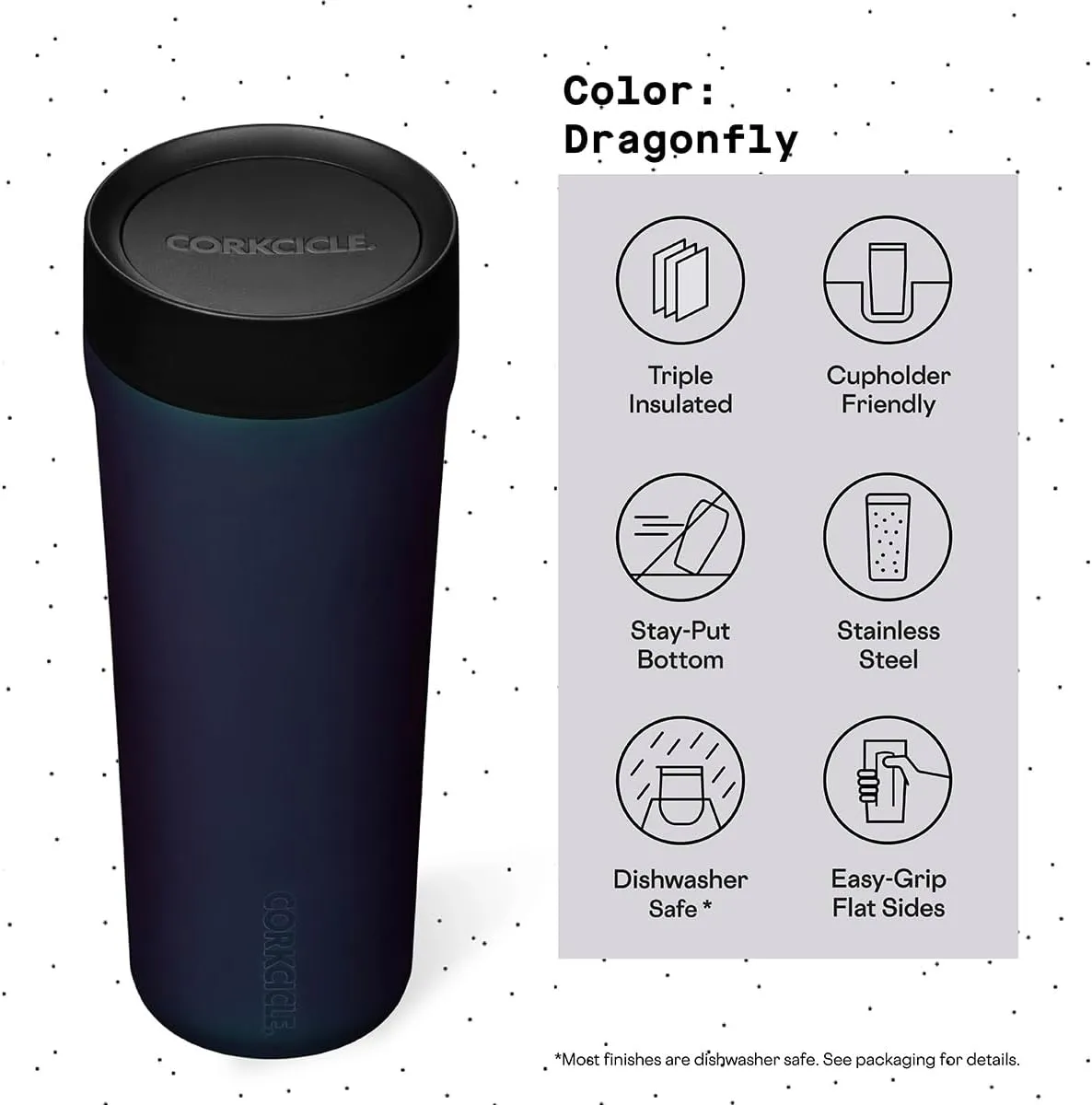 Corkcicle Commuter Cup Travel Mug with 360° Sip Lid, Dragonfly, 17 oz – Insulated Coffee Mug with Lid Keeps Beverages Cold 18 Hours, Hot 5 Hours – Cupholder Friendly & Spill-Proof Slim Tumbler