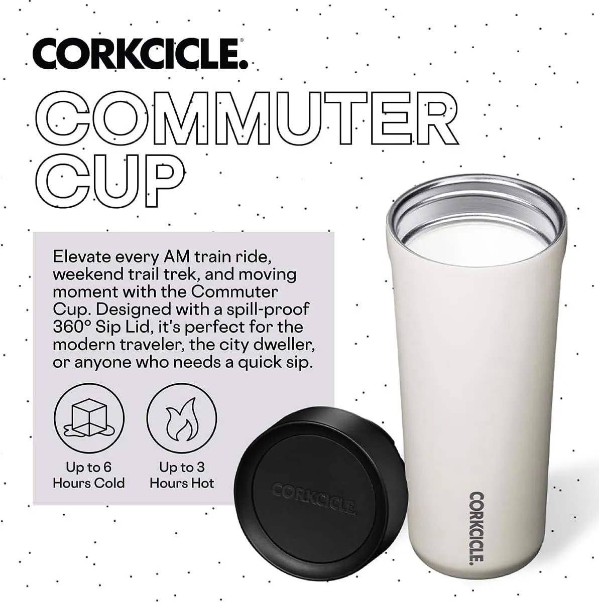 Corkcicle Commuter Cup Travel Mug with 360° Sip Lid, Dune, 17 oz – Insulated Coffee Mug with Lid Keeps Beverages Cold 18 Hours, Hot 5 Hours – Cupholder Friendly & Spill-Proof Slim Tumbler