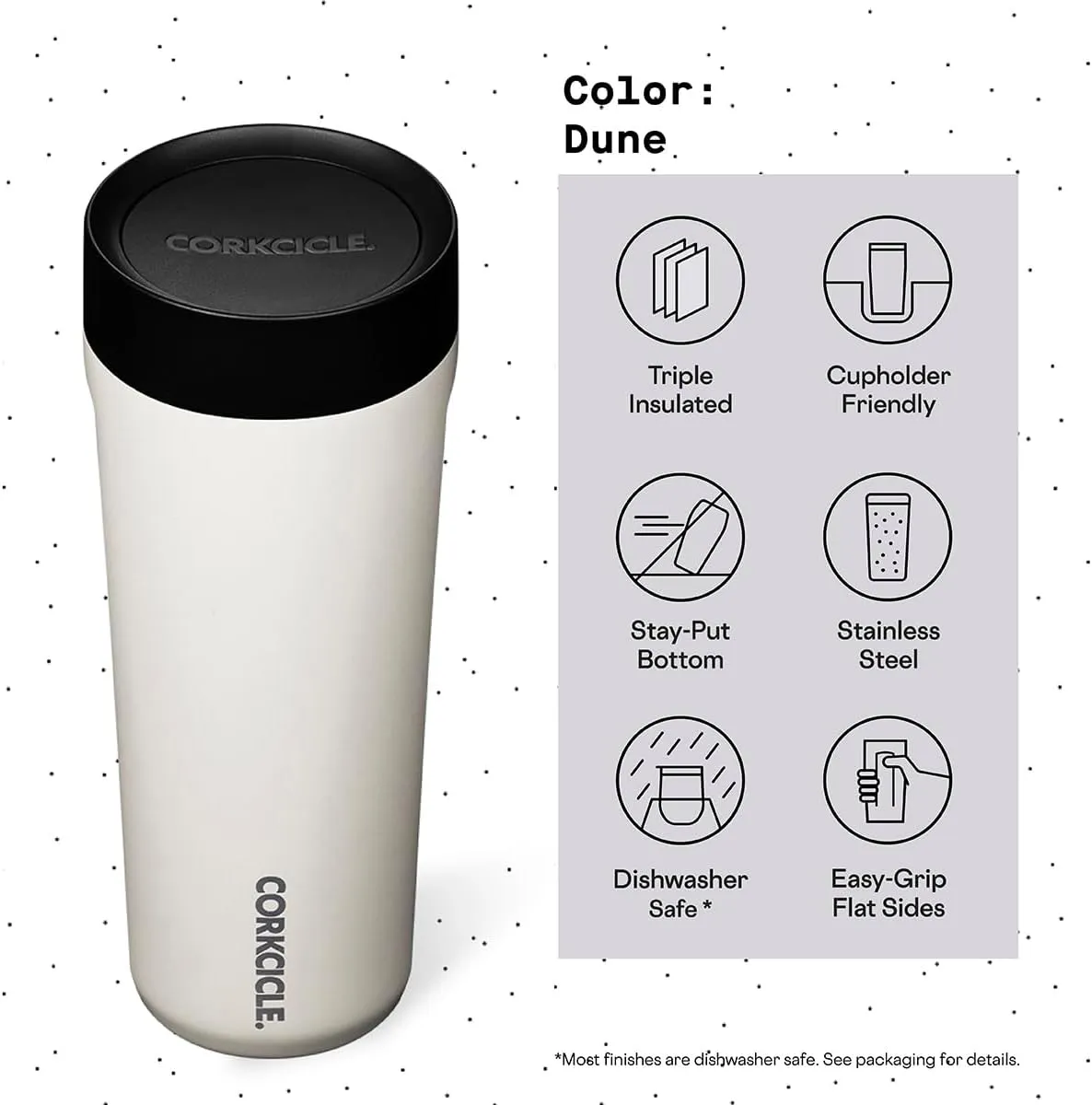 Corkcicle Commuter Cup Travel Mug with 360° Sip Lid, Dune, 17 oz – Insulated Coffee Mug with Lid Keeps Beverages Cold 18 Hours, Hot 5 Hours – Cupholder Friendly & Spill-Proof Slim Tumbler